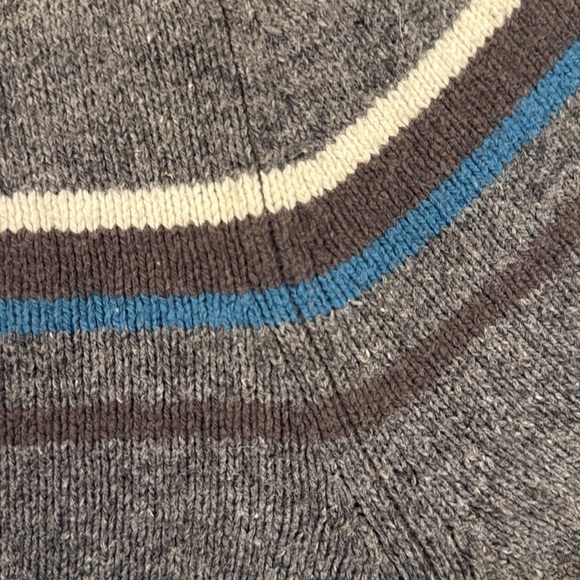 VTG 90s Fossil Gray Stripe Crewneck Sweater Cotton Lambswool Blend Grandpa Large - Picture 5 of 10